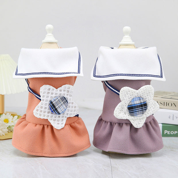 solid-color-big-flower-lapel-dog-skirt