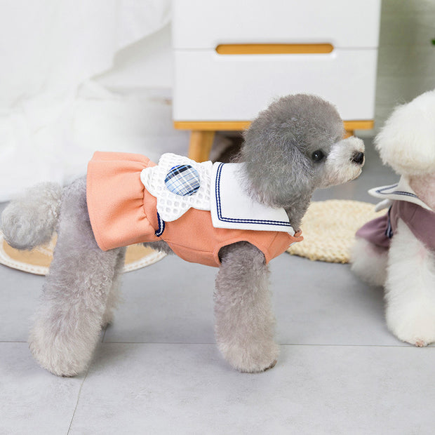 solid-color-big-flower-lapel-dog-skirt