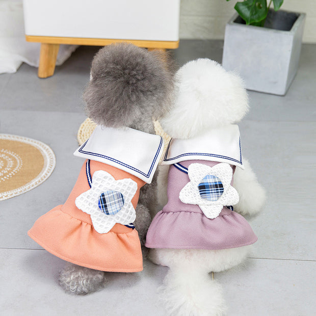 solid-color-big-flower-lapel-dog-skirt